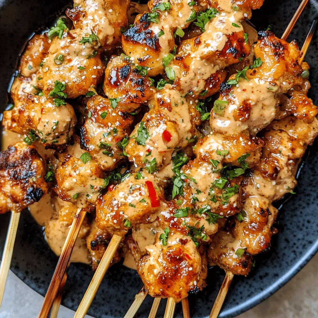 Delight in the bold flavors of these Bang Bang Chicken Skewers! Juicy chicken marinated in a spicy sauce pairs perfectly with a creamy dipping sauce for the ultimate treat. Perfect for game day, a summer BBQ, or family gatherings! Save this recipe to impress your guests with a dish that's full of flavor and sure to please everyone!