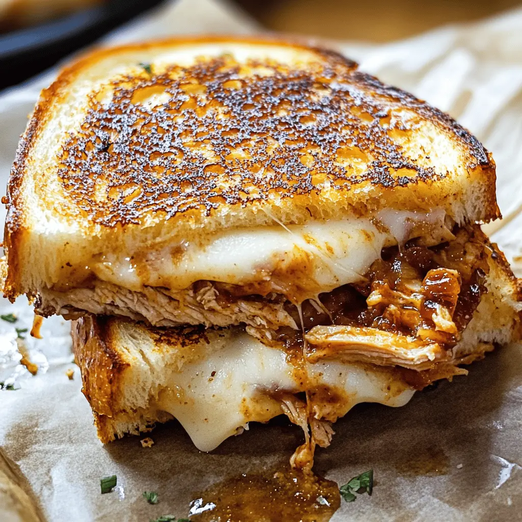 Get ready to enjoy the ultimate comfort food mashup with this BBQ Chicken Grilled Cheese! Layered with juicy shredded chicken, tangy barbecue sauce, and melty cheese, this sandwich is sure to please. Perfect for a quick lunch or dinner, don't forget to save this recipe for your next family meal!