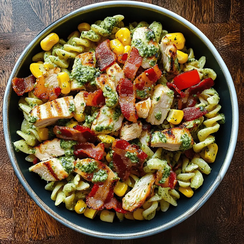 This Chicken and Corn Pasta Salad is a delightful mix of flavors and textures! Featuring tender chicken, crispy bacon, sweet corn, and vibrant bell peppers, it’s tossed in a creamy pesto dressing for an extra burst of flavor. Perfect for picnics, potlucks, or a quick weeknight dinner. Save this recipe for a meal that everyone will love!