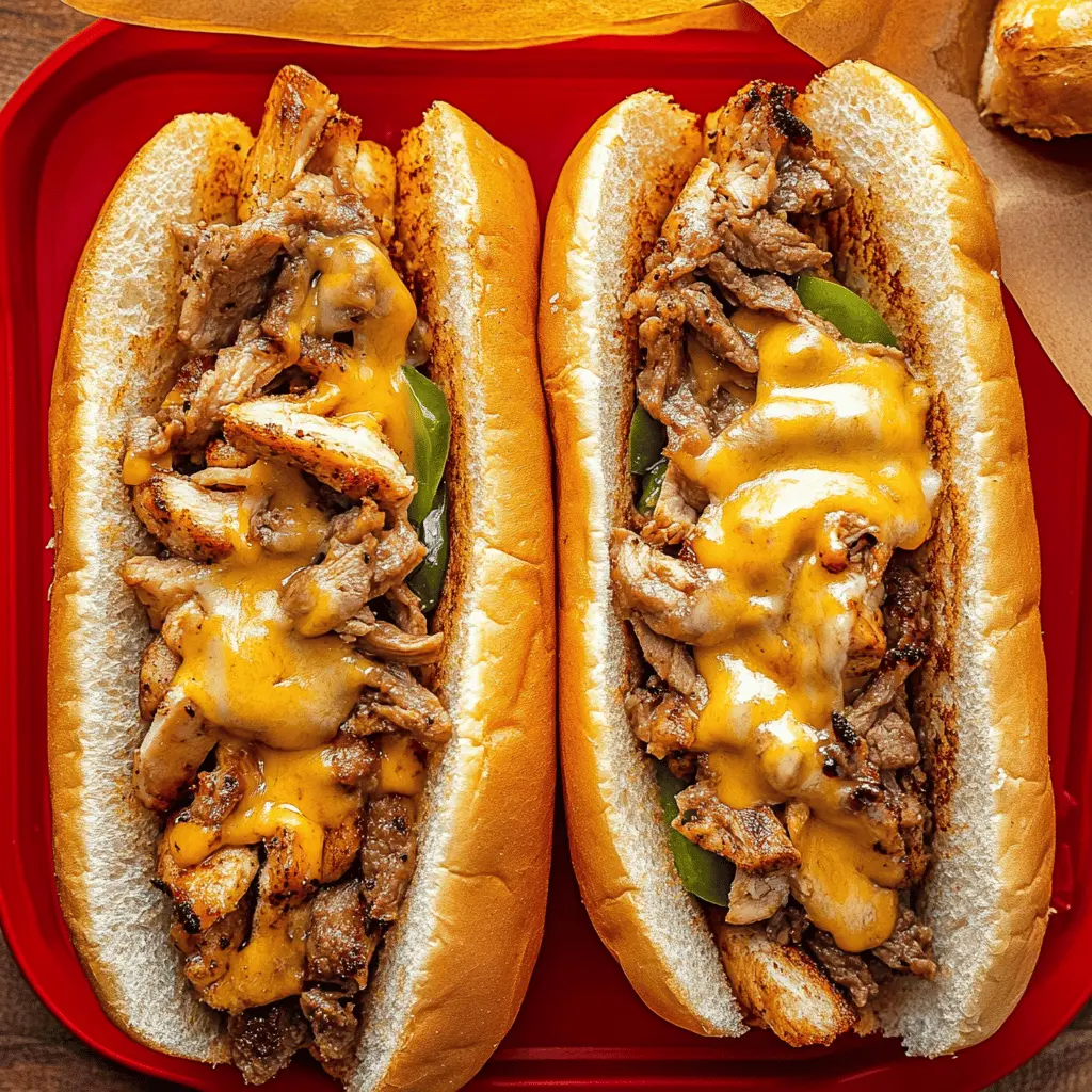 Get ready to enjoy these delicious Chicken Cheese Steak Sandwiches! Tender chicken, melted cheese, and vibrant veggies come together for a mouthwatering meal. Perfect for lunch or dinner, this recipe is quick and easy to make. Save it now to impress your family and friends at your next gathering!