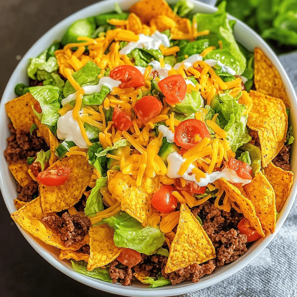 This Doritos Taco Salad is a fun and flavorful twist on a classic dish! Bursting with crunchy Doritos, seasoned beef, fresh veggies, and zesty dressing, it's perfect for potlucks, game day, or a quick family dinner. Easy to prepare and sure to please everyone, save this recipe for your next gathering or a busy weeknight meal!