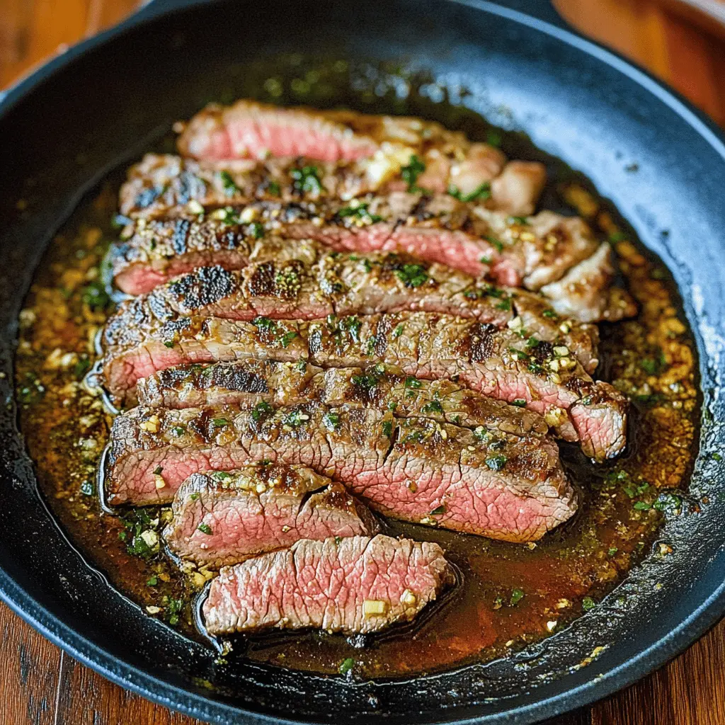 Make dinner special with this Garlic Butter Skillet Flank Steak! This flavorful dish combines tender steak with rich garlic butter, creating a mouthwatering experience. Perfect for weeknight meals or impressing guests, it's quick and easy to prepare in the oven. Save this recipe for your next dinner party or cozy family night!