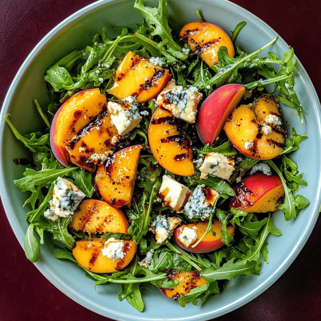 This Grilled Peach and Arugula Salad bursts with fresh flavors! Sweet, juicy peaches paired with peppery arugula and creamy blue cheese create a perfect balance. Ideal for summer picnics or as a light lunch option, this salad is simple to make and impresses every time. Be sure to save this recipe for your next gathering!