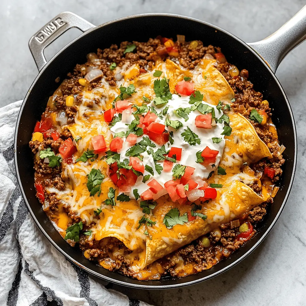 Looking for a quick one-pan dinner? This Ground Beef Burrito Skillet is packed with flavor, featuring seasoned beef, beans, corn, and melted cheese—all in under 30 minutes! Perfect for busy weeknights or a casual gathering with friends, this recipe is sure to become a household favorite. Save this pin for an easy recipe to whip up when time is tight!
