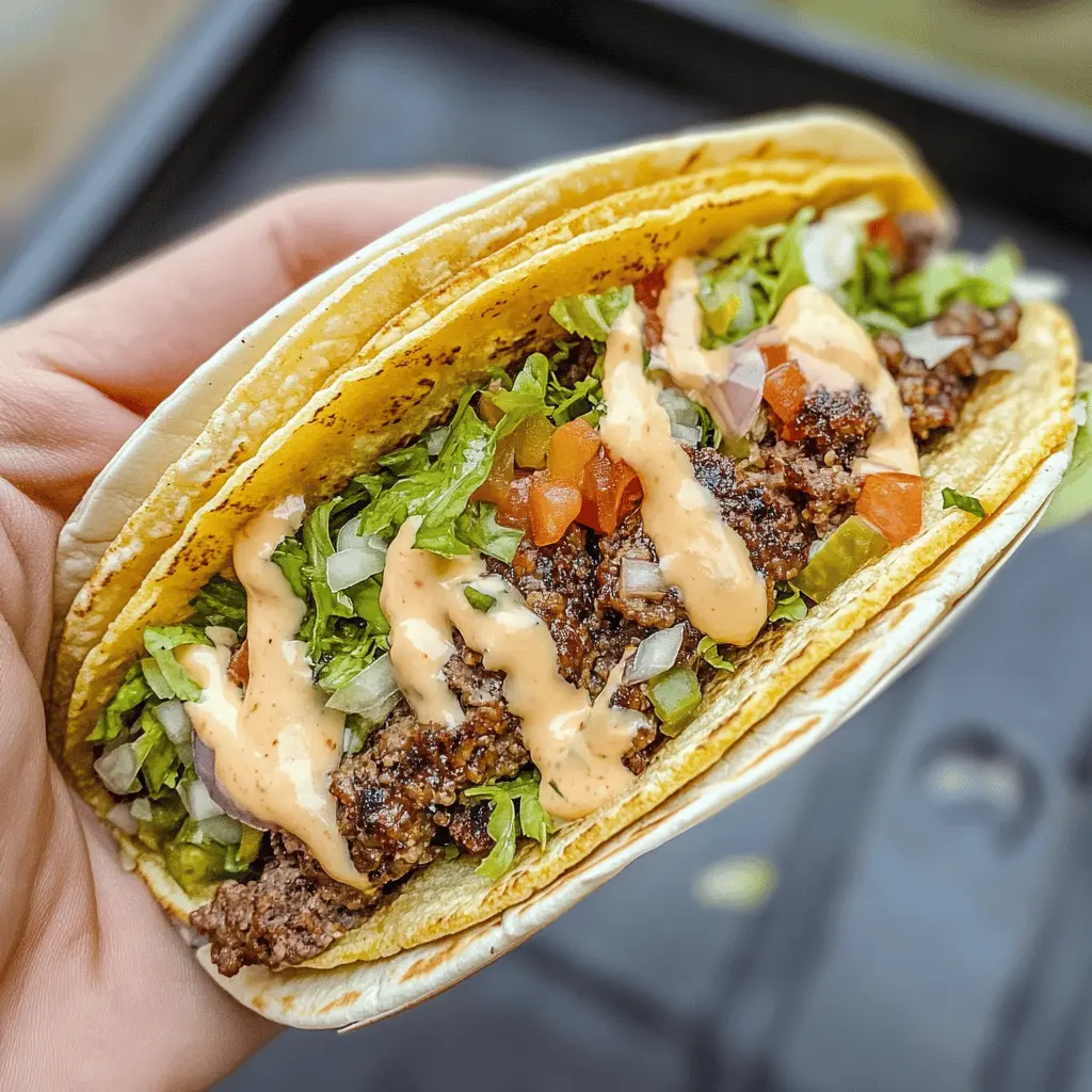 Get ready for a playful twist on dinner with these Original Smash Burger Tacos! Juicy burger patties, topped with melted cheese, fresh lettuce, and zesty pickles, wrapped in soft tortillas make for a satisfying treat. Perfect for taco night or a fun family meal, save this recipe to delight your taste buds anytime!