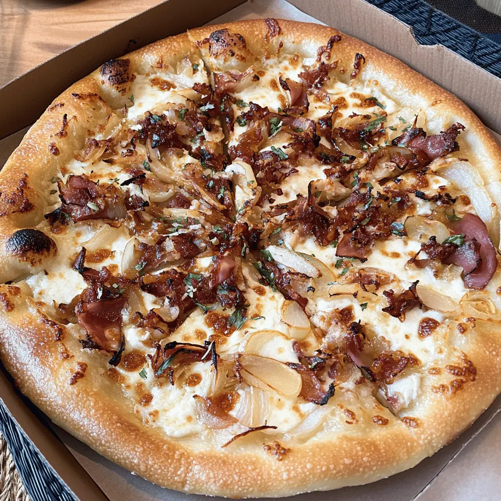 Looking for a unique pizza experience? This White Barbecue Pizza with Prosciutto and Caramelized Onions is a delightful twist on traditional flavors! The creamy white sauce pairs beautifully with savory prosciutto and sweet caramelized onions, making every bite a treat. Perfect for a cozy night in or your next gathering! Save this recipe for your pizza night and impress your guests!