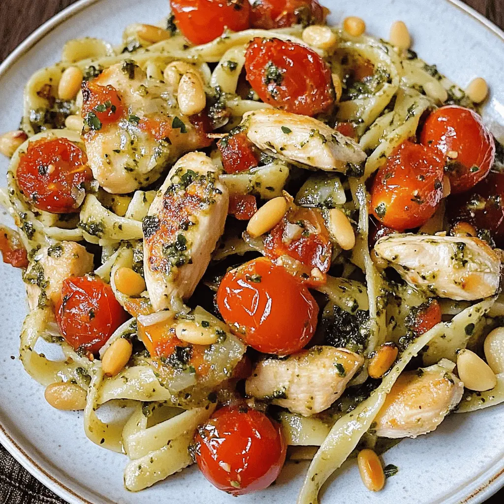 Easy Chicken Pesto Pasta With Tomatoes & Pine Nuts