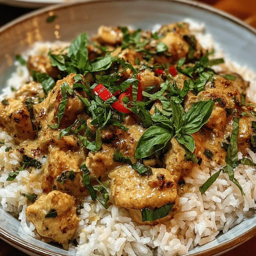 Easy Spiced Coconut Basil Chicken with Rice