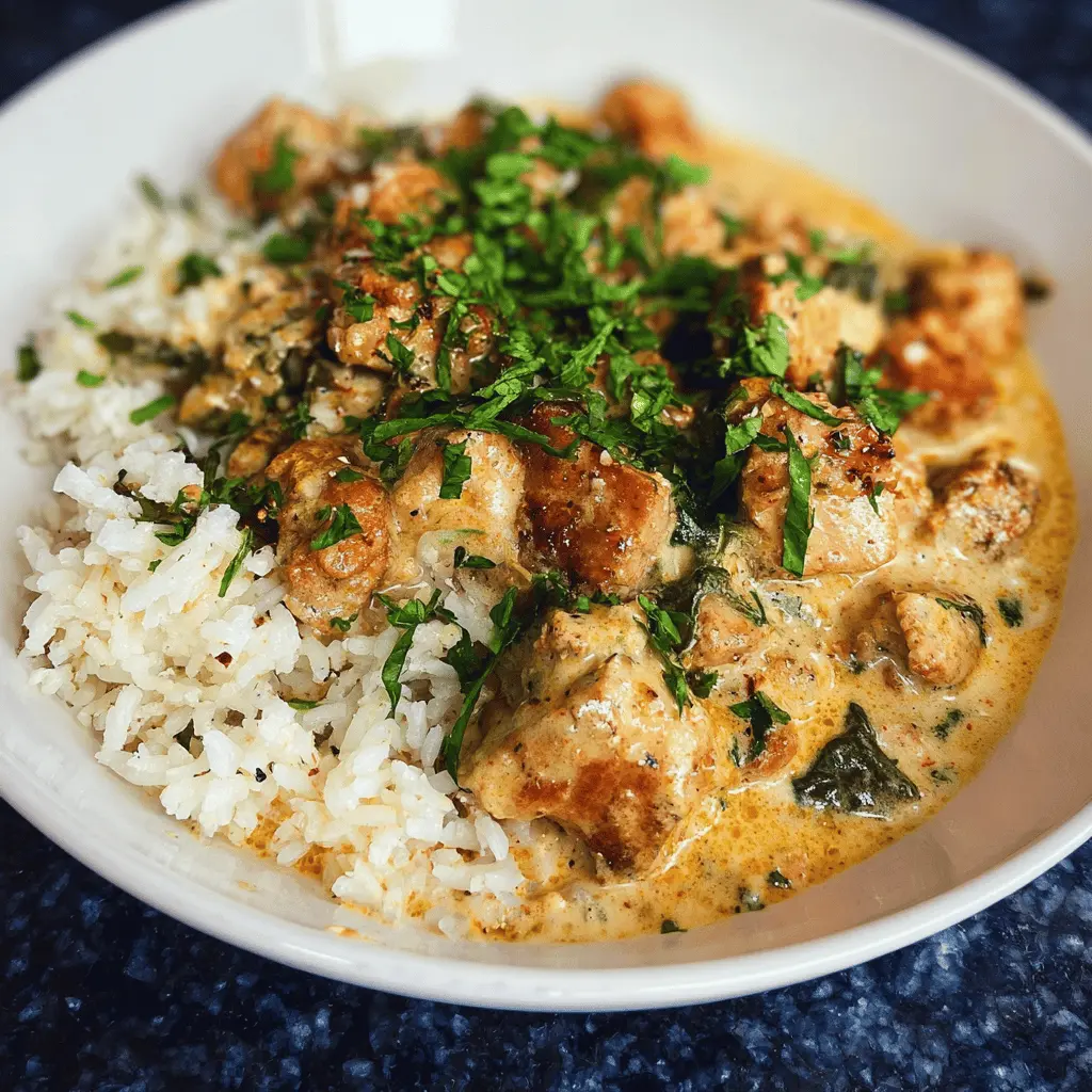 Easy Basil Chicken in Creamy Coconut Curry Sauce