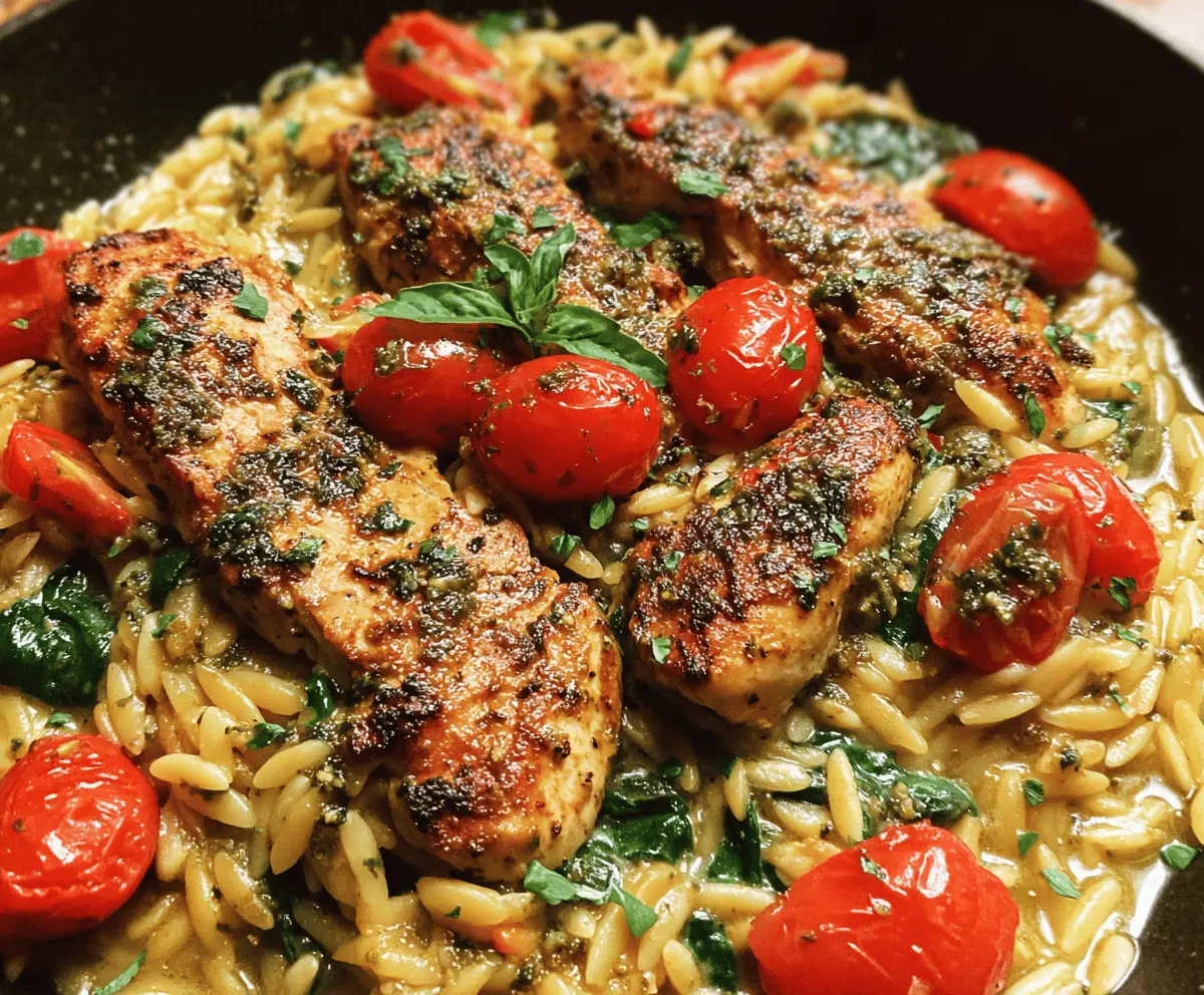 Easy Chicken Orzo with Spinach and Pesto