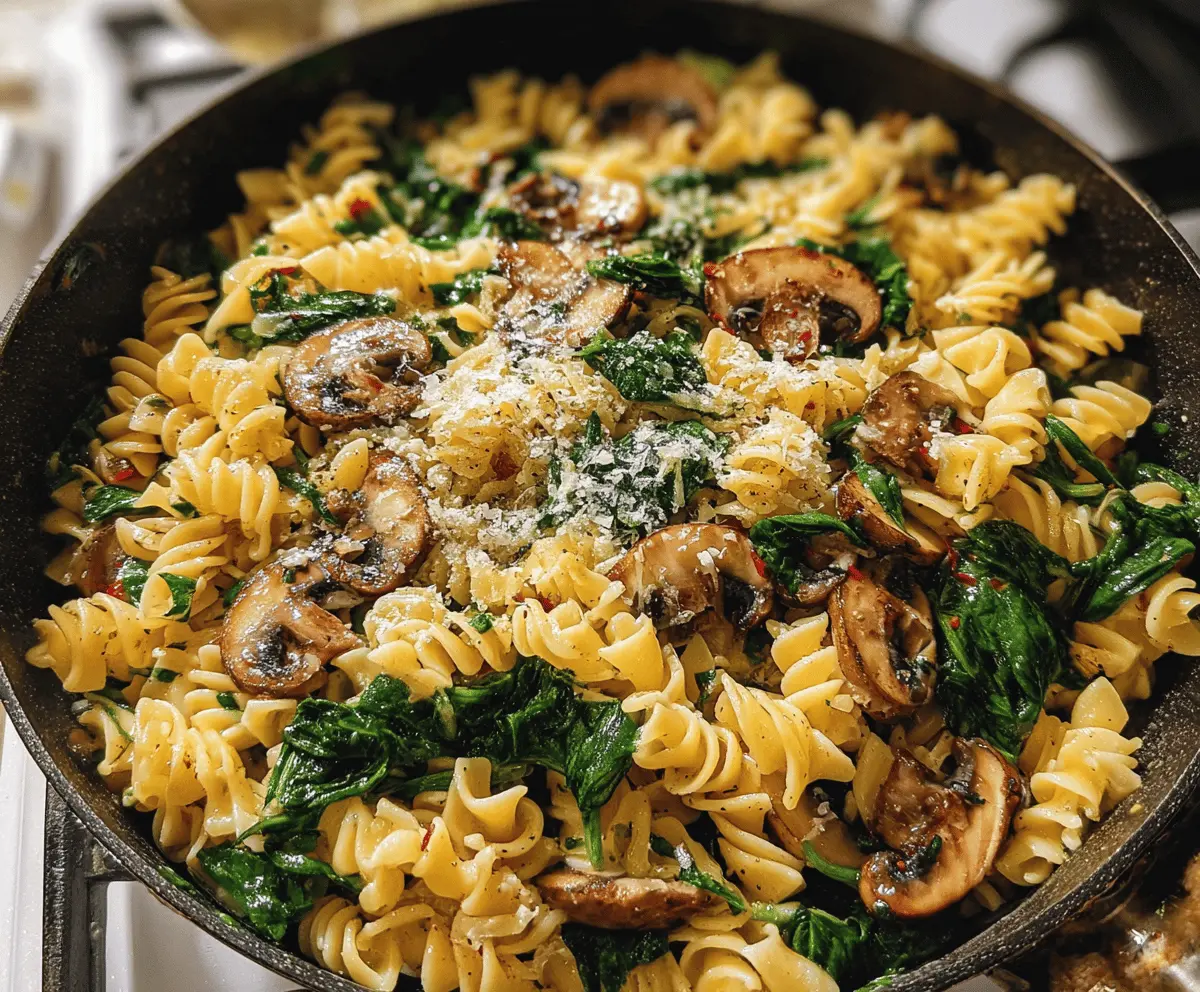 Easy Parmesan Spinach Mushroom Pasta Skillet