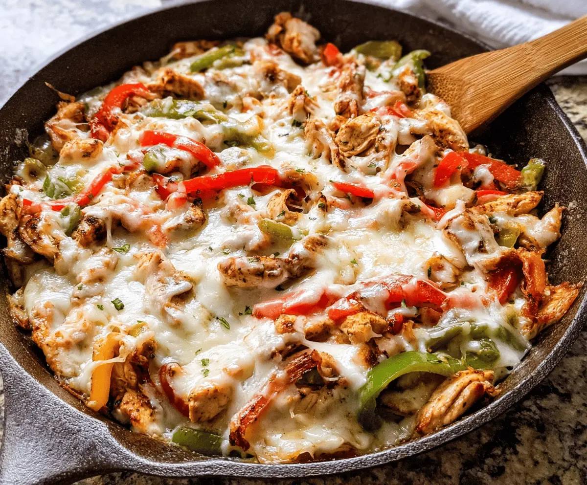 Easy Cheesy Chicken Cheesesteak Skillet Recipe