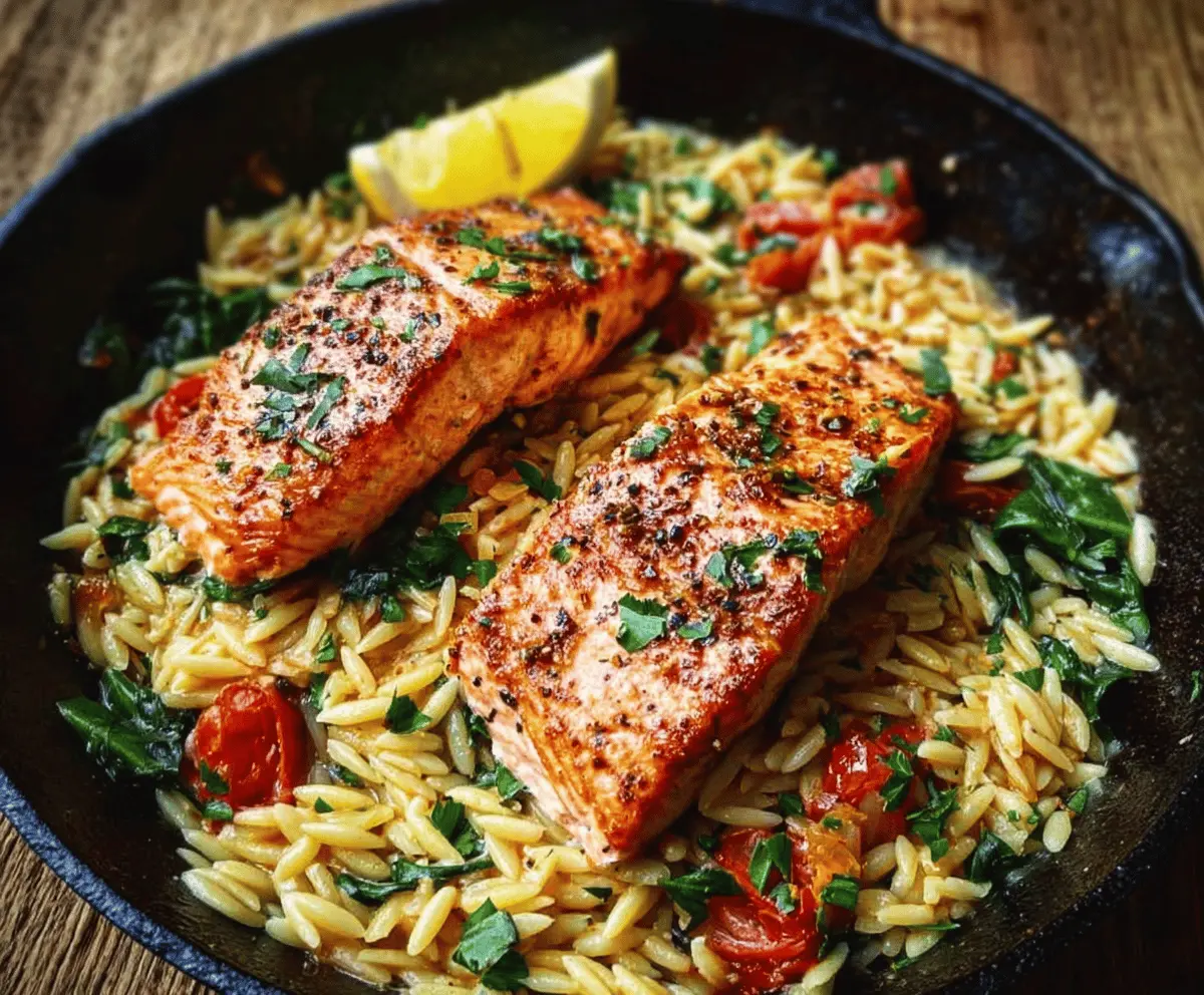 Easy One Skillet Salmon with Lemon Orzo