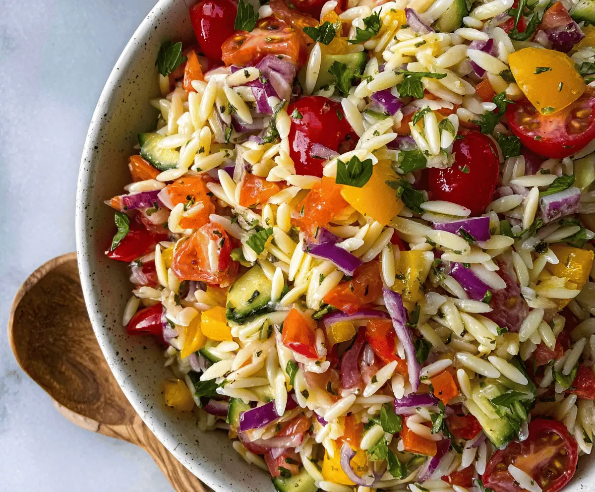 Easy Rainbow Orzo Salad with Fresh Veggies