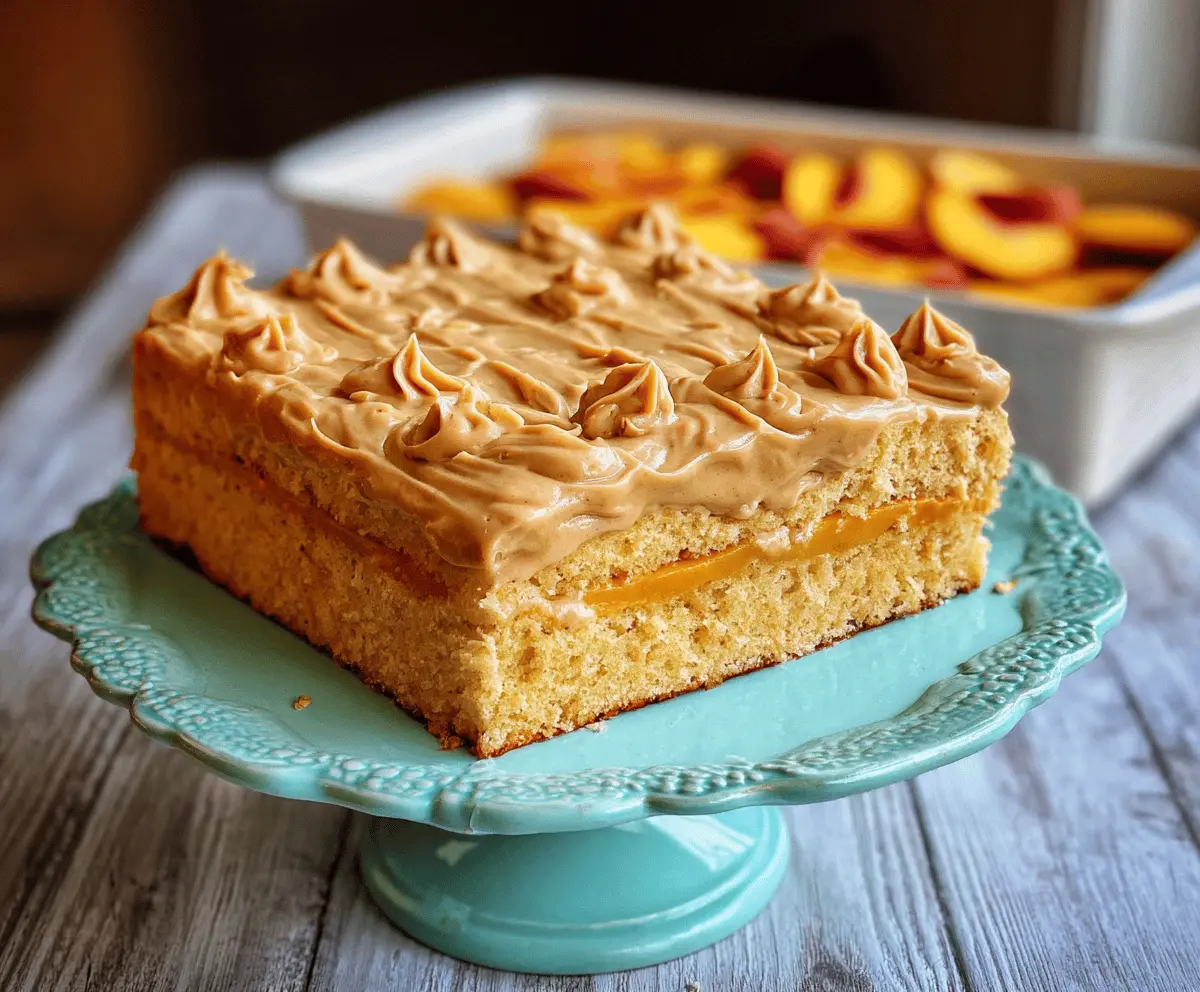 Moist Peach Cake with Sweet Brown Sugar Frosting