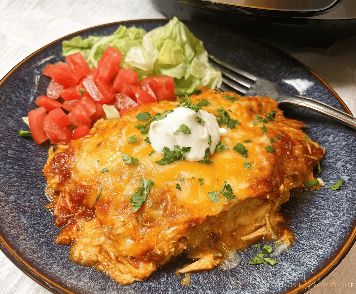 Easy Hearty Crockpot Chicken Enchilada Casserole