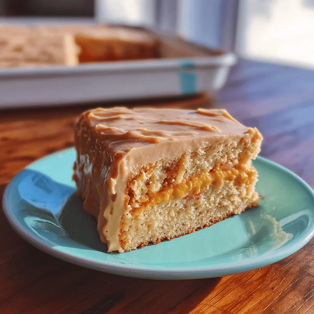 Moist Peach Cake with Brown Sugar Frosting