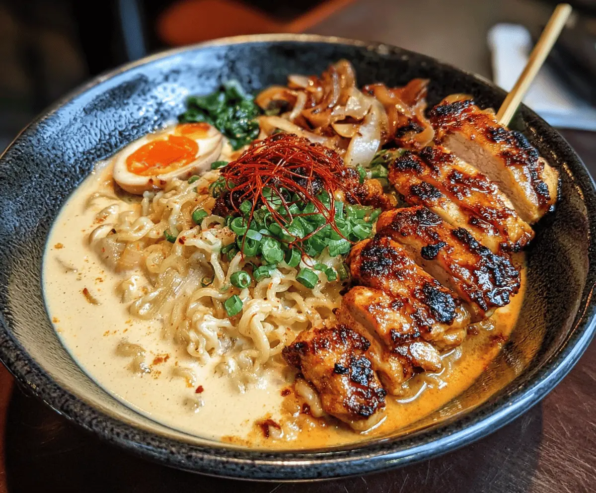 Fiery Chicken Ramen with Creamy Garlic Sauce