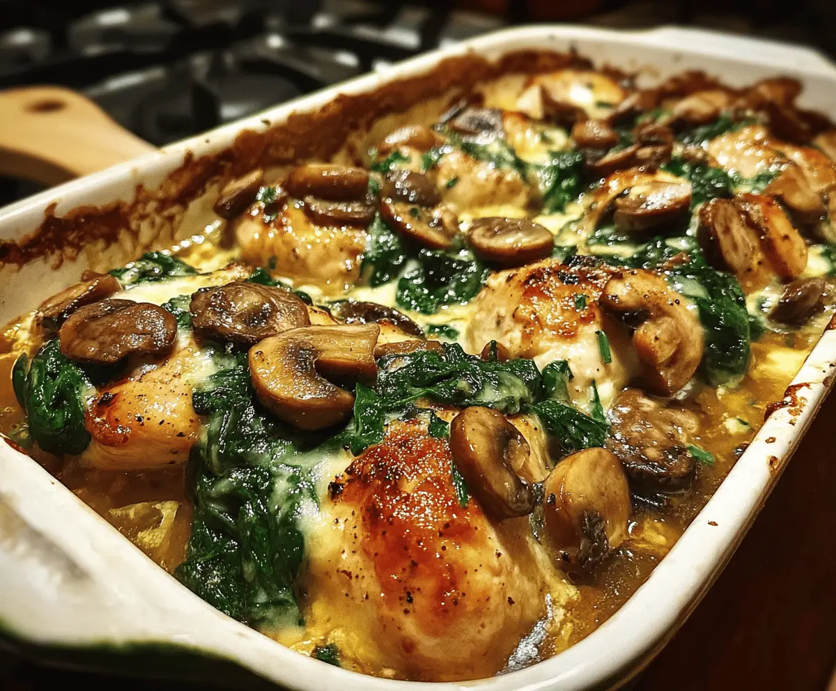 Easy Low-Carb Chicken Spinach Mushroom Bake