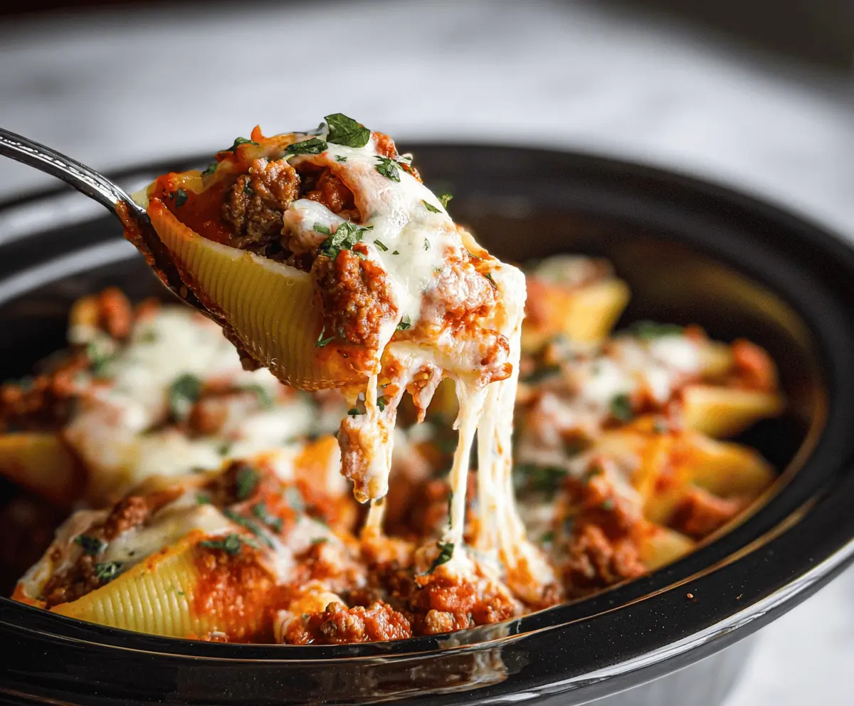 Easy Slow Cooker Stuffed Shells with Meat Sauce