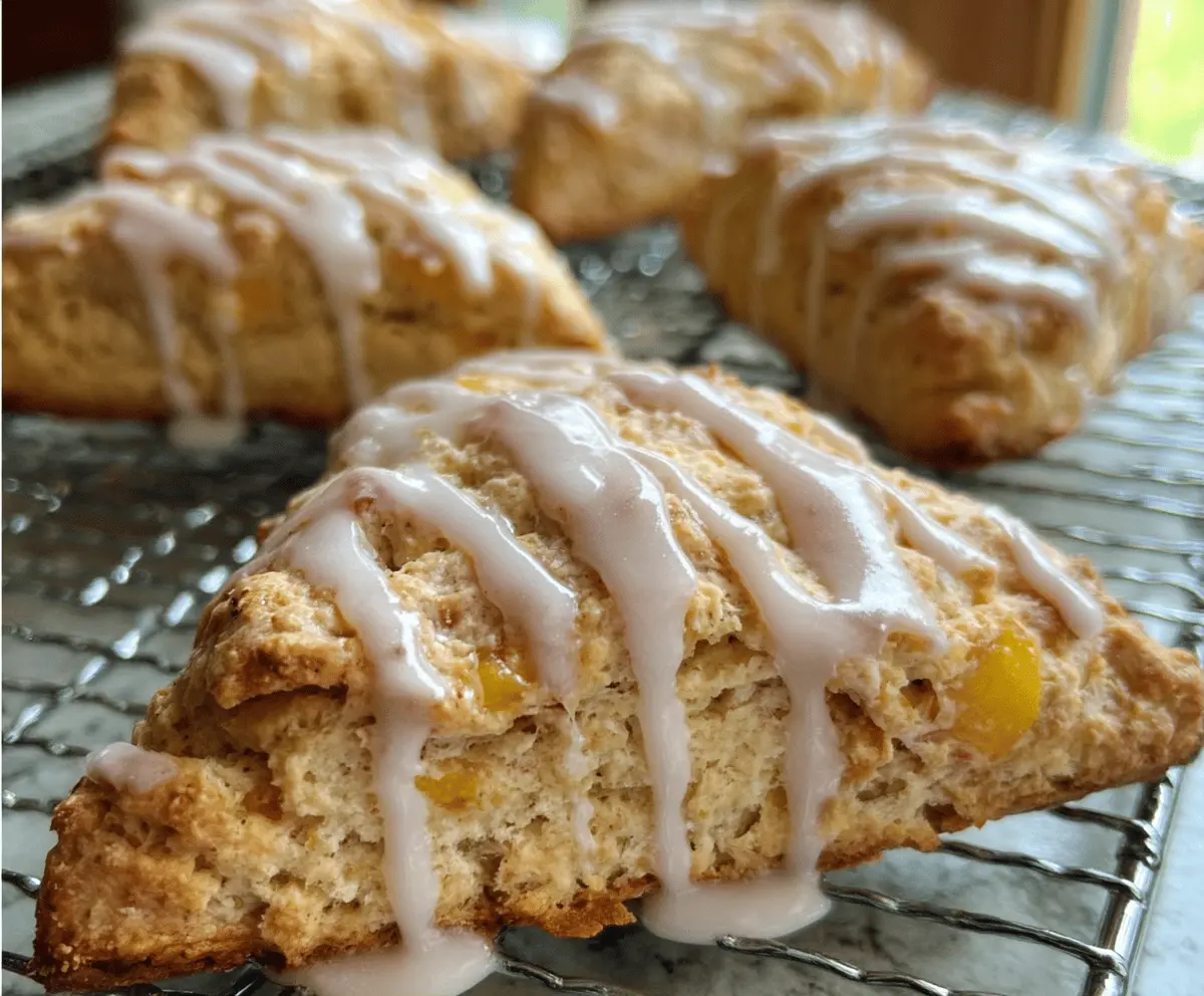 Easy Peach Pie Scones with Sweet Vanilla Glaze