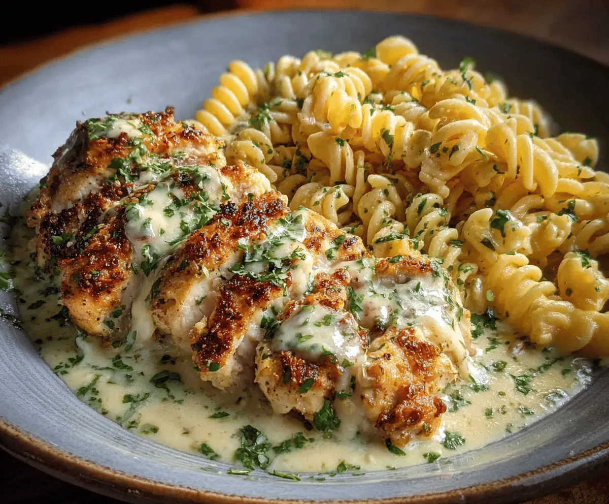 Creamy Garlic Parmesan Chicken with Cheesy Twisted Pasta