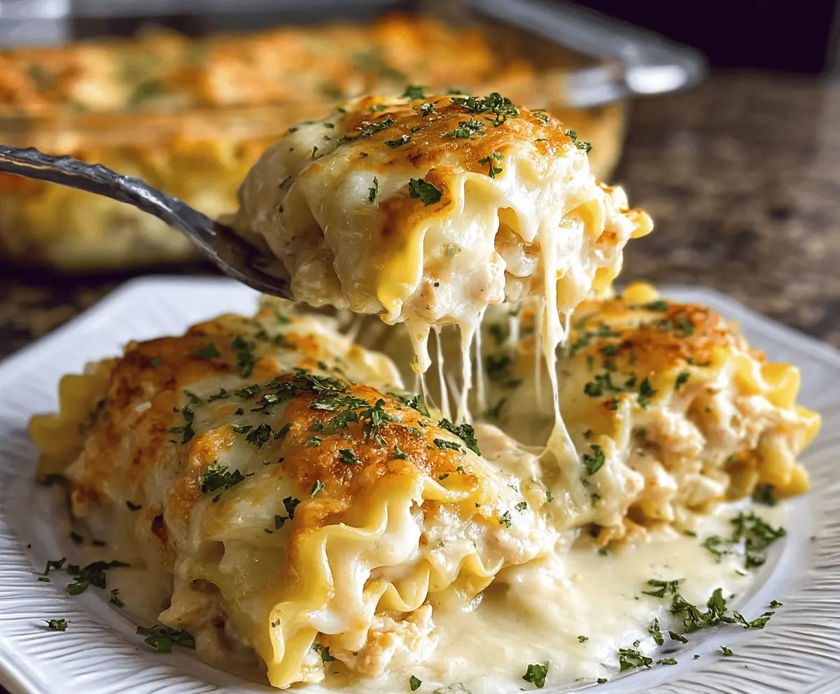 Easy Cheesy Chicken Alfredo Lasagna Rolls