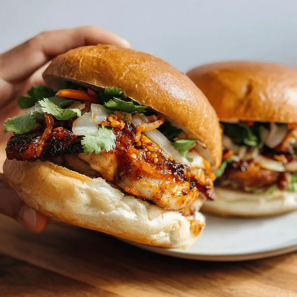 Spicy Gochujang Chicken Burgers with Kimchi Bacon Jam