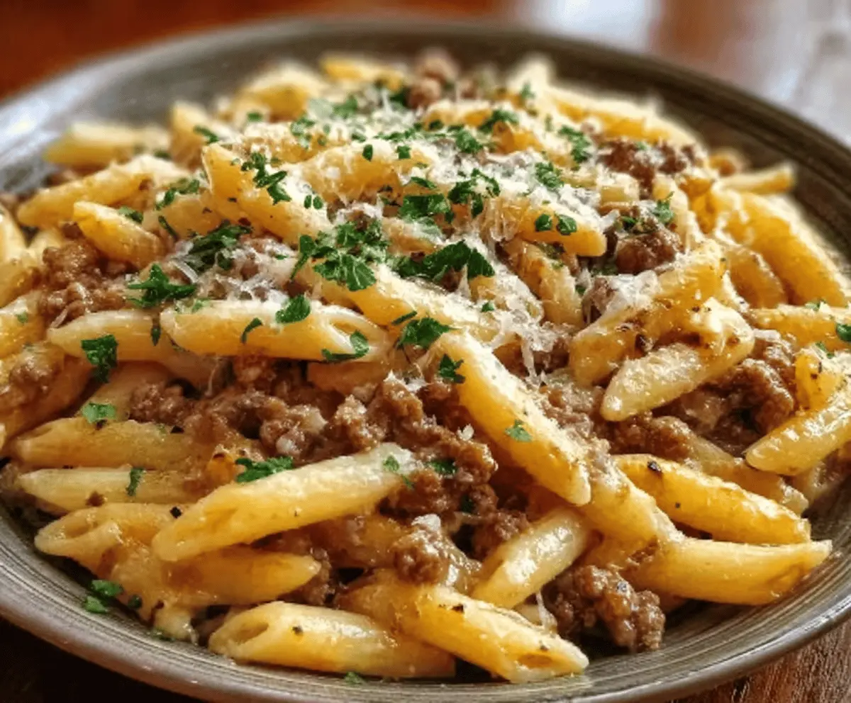 Cheesy Penne with Garlic Butter Beef Recipe