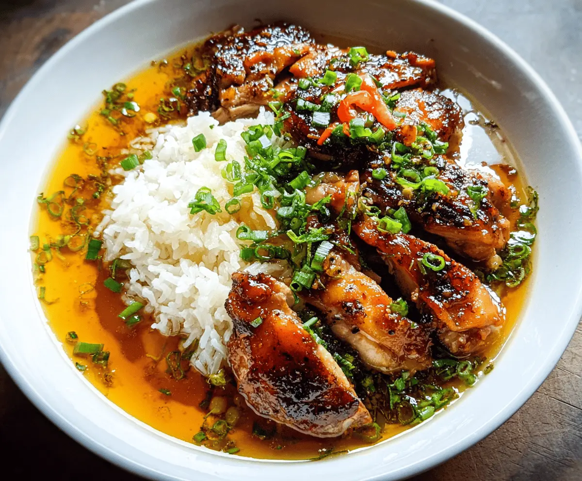 Caramelized Soy Chicken in Garlic Ginger Broth with Rice