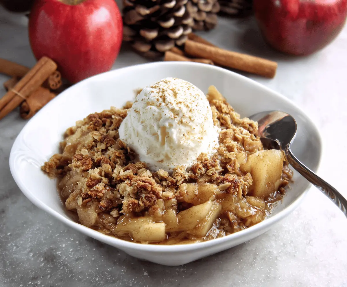 Delicious almond flour apple crisp topped with golden brown crust and fresh apple slices ready to serve