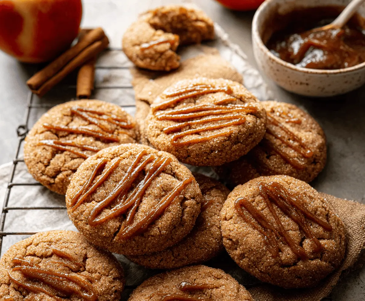 Delicious homemade apple butter cookies on a plate with cinnamon and apple slices, perfect for fall treats.