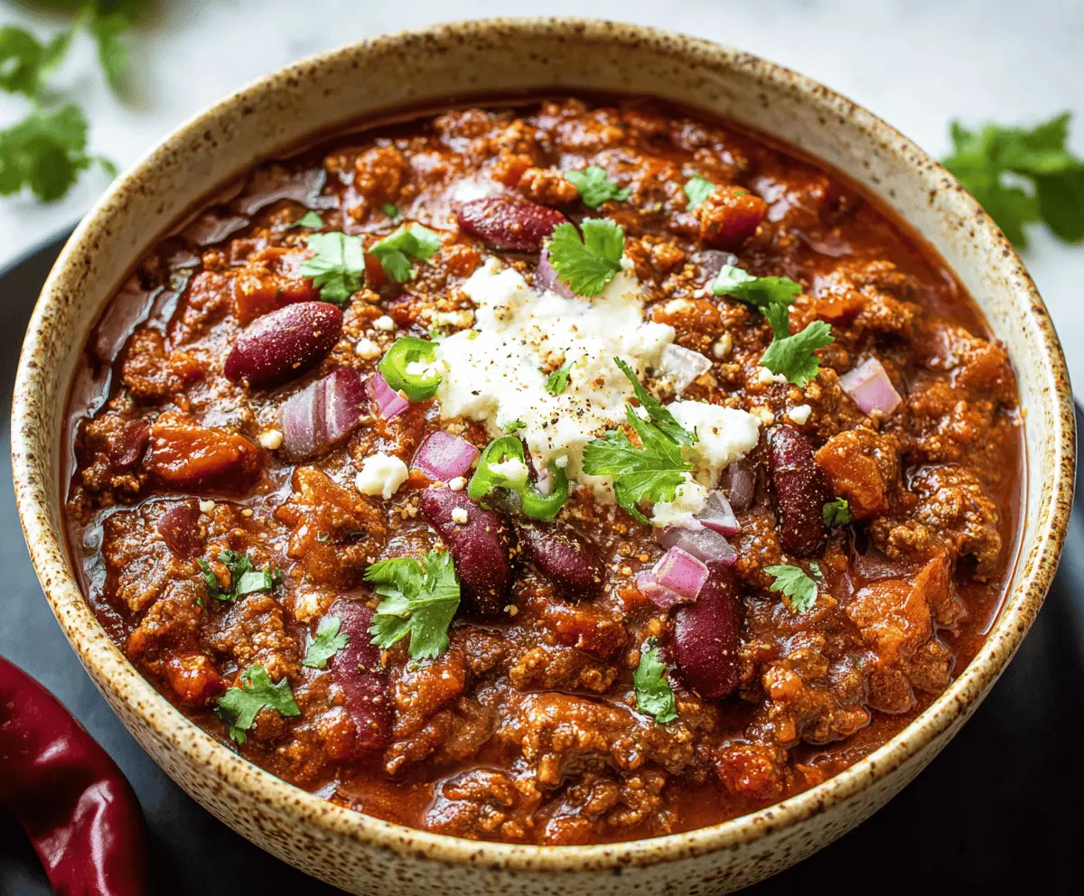Spicy chipotle chili in a bowl garnished with fresh herbs and served with warm bread, perfect for a hearty meal