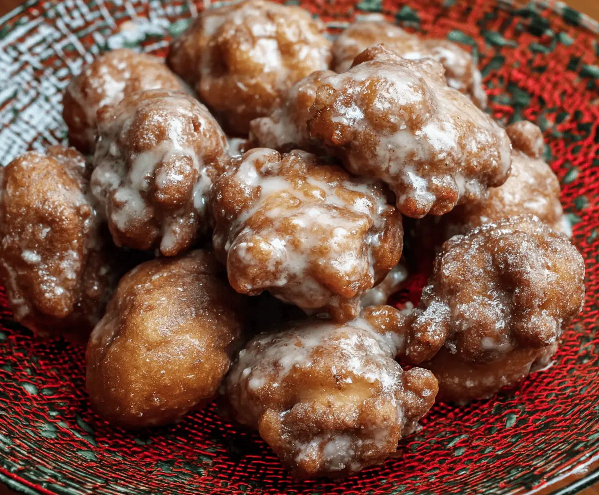 Golden cinnamon apple fritters with powdered sugar, perfect for breakfast or dessert