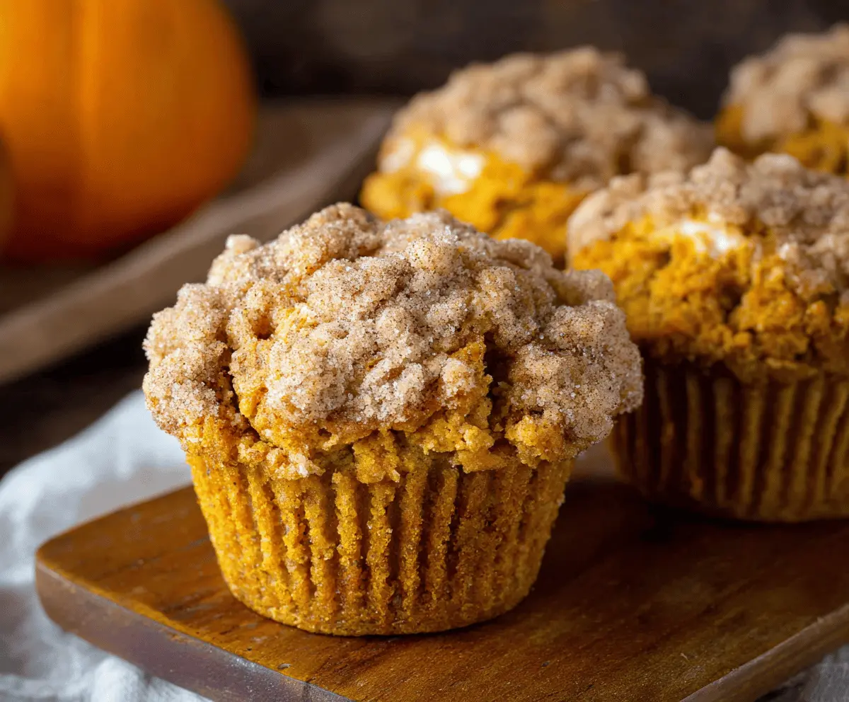 Delicious pumpkin cream cheese filled muffins with a golden top, perfect for fall breakfast or snack
