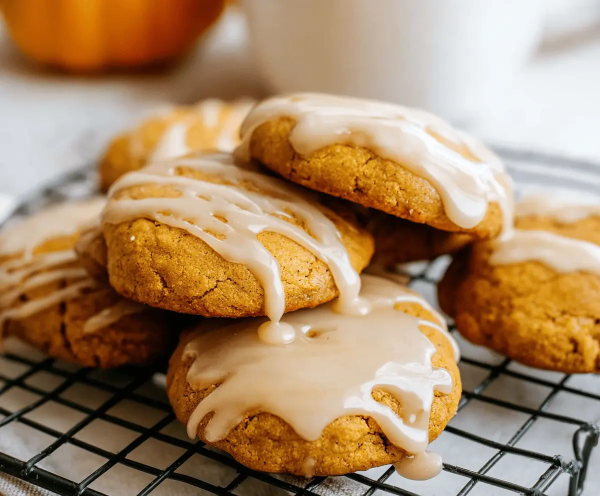Delicious pumpkin glazed cookies decorated with autumn-themed icing, perfect for fall treats and holiday celebrations