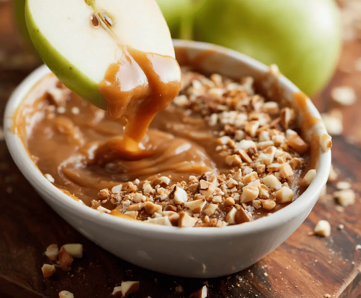 Delicious caramel apple dip served with fresh sliced apples for a sweet and creamy treat