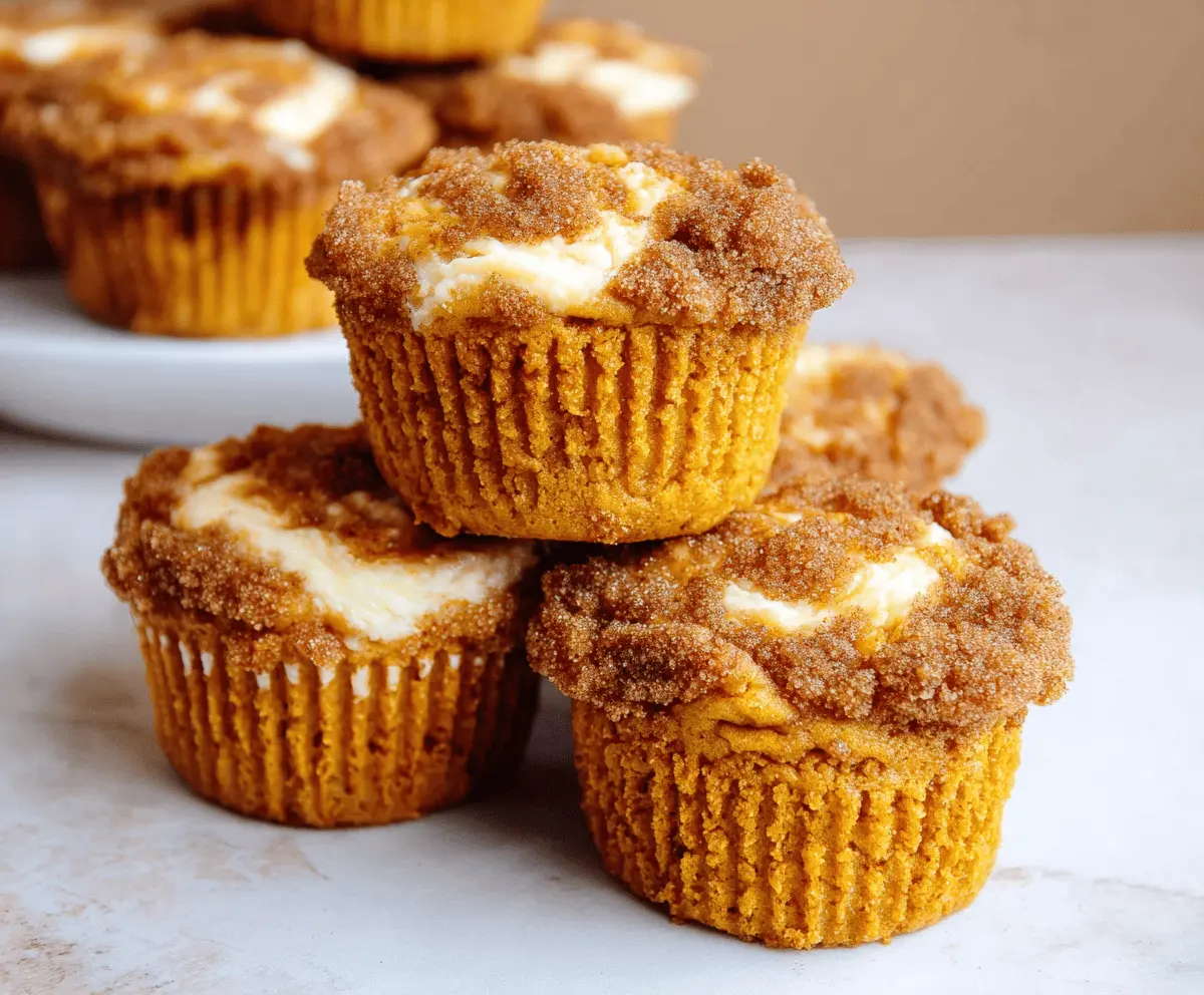 Delicious cinnamon sugar pumpkin cheesecake muffins with a golden-brown crust and creamy pumpkin filling, perfect for fall baking.