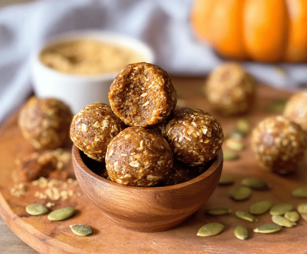 Vegan Pumpkin Protein Balls on a white plate, healthy energy bites made with pumpkin, oats, and plant-based protein, perfect for a nutritious snack