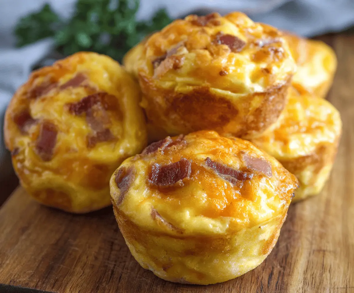 Delicious bacon, egg, and cheese muffins fresh out of the oven, perfect for breakfast or brunch.