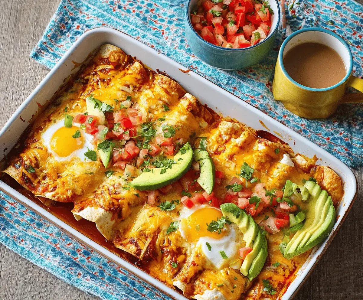 Delicious breakfast enchiladas filled with eggs, cheese, and sausage on a plate.