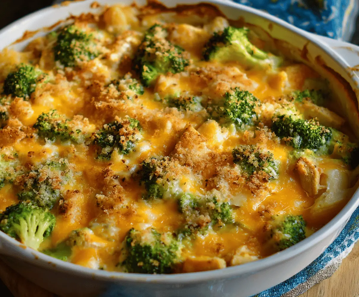 Delicious Cheesy Chicken Sweet Potato Broccoli Casserole served in a baking dish, highlighting a healthy, hearty dinner option.