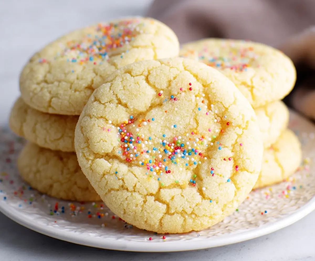 Close-up of freshly baked chewy drop sugar cookies on a baking sheet, golden and delicious.