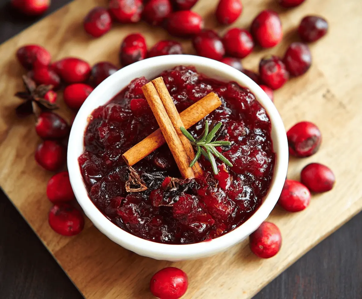 Delicious homemade cinnamon cranberry sauce in a glass bowl for holiday dinner