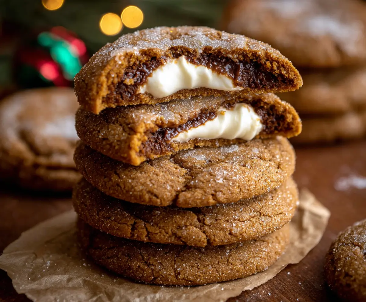 Delicious gingerbread cheesecake cookies with a festive appearance, perfect for holiday treats.