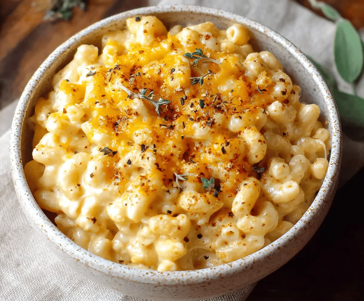 Creamy high protein mac and cheese with melted cheese and pasta for a satisfying meal