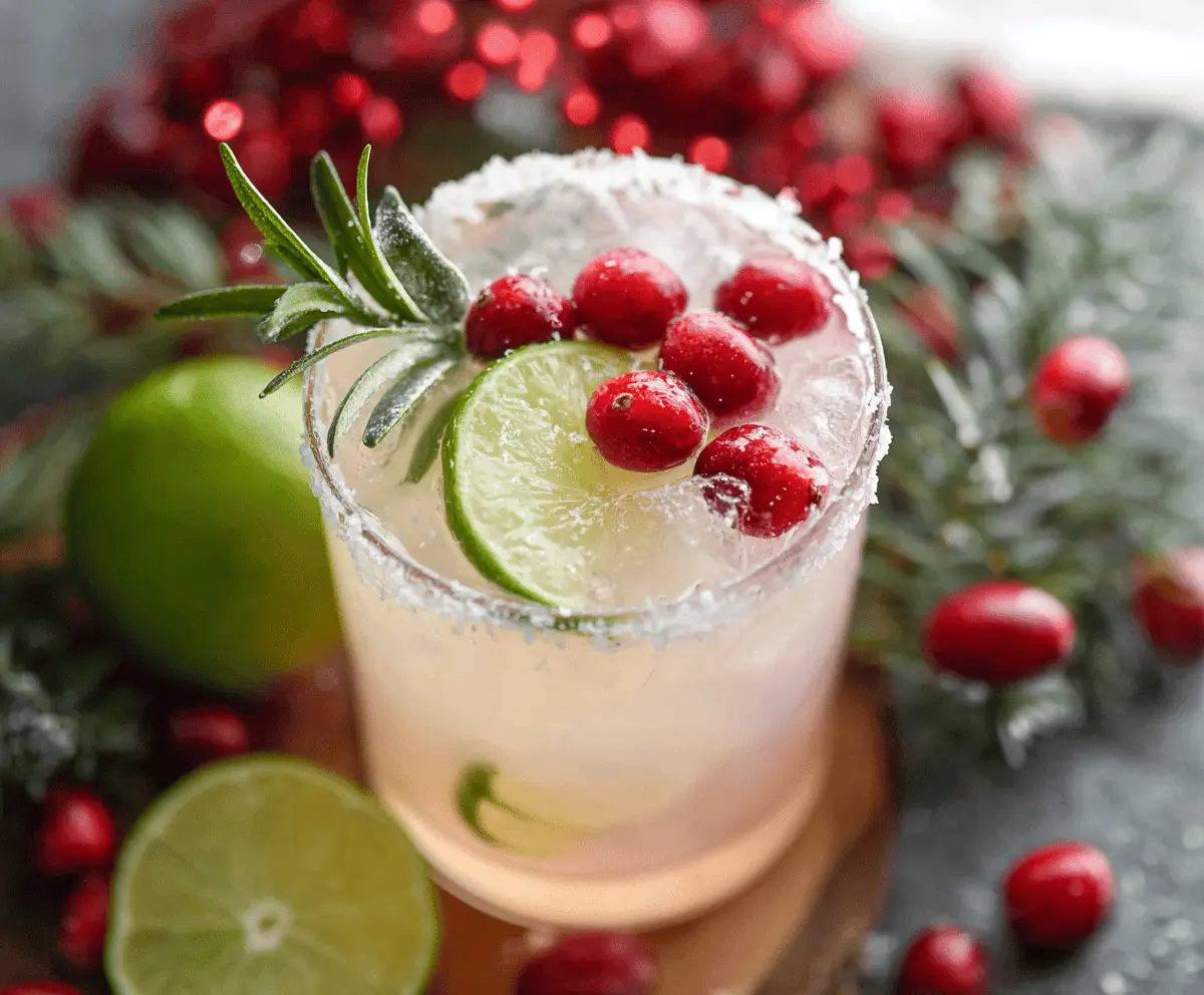 Festive Mistletoe Margarita with fresh lime and cranberry garnish for holiday celebrations.