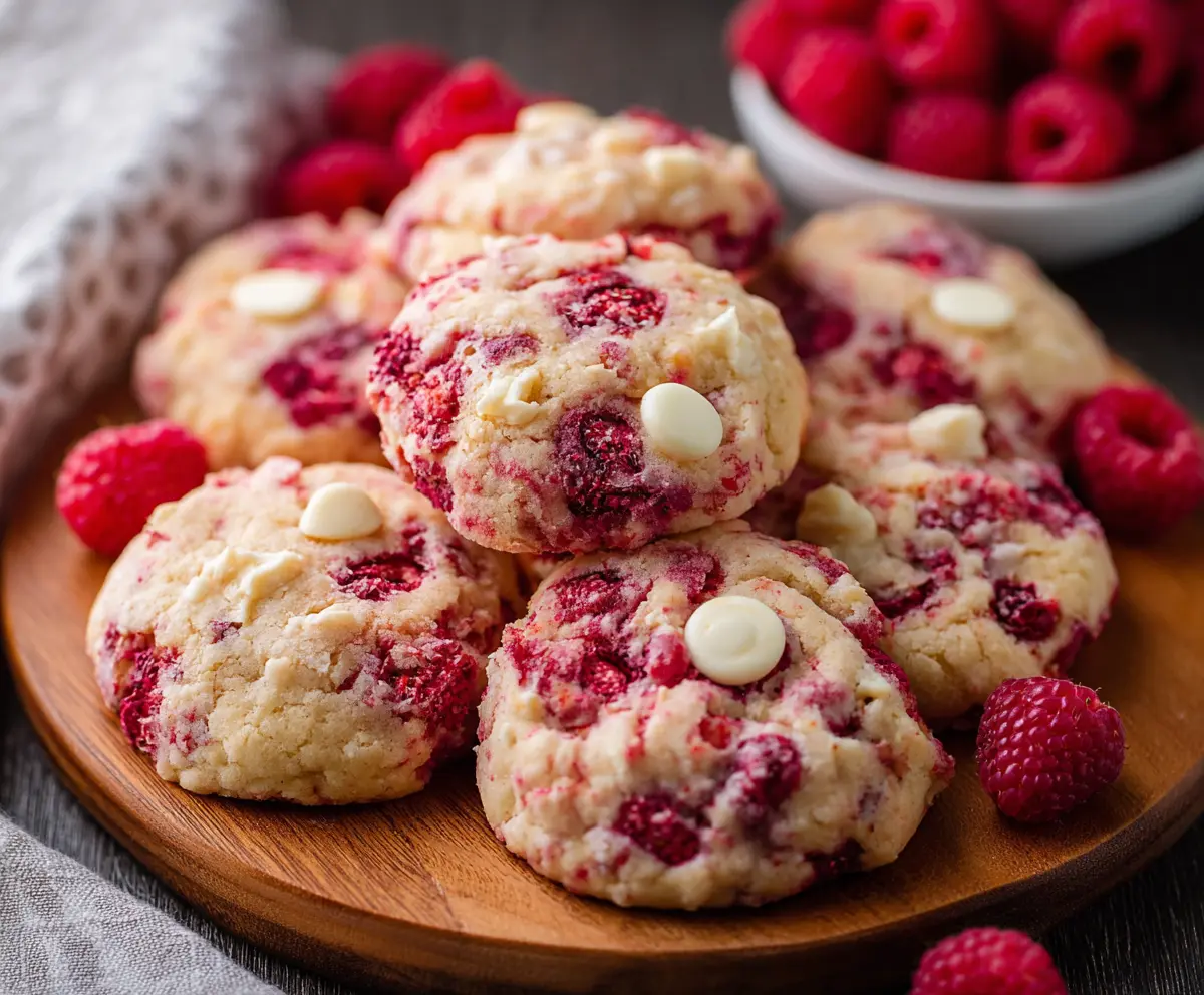 Delicious moist raspberry cookies with fresh raspberries and soft crumbly texture.