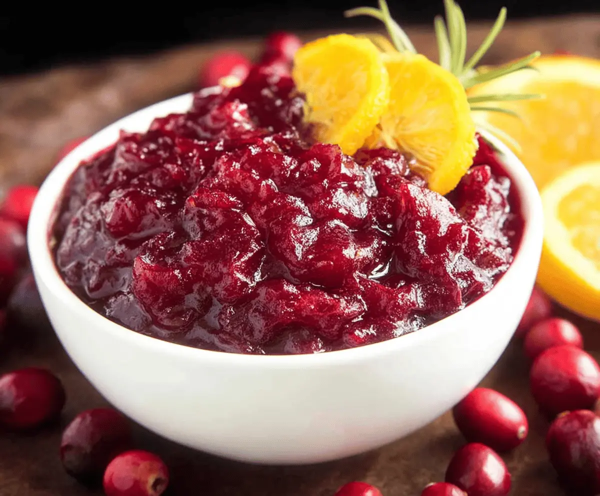 Delicious Pineapple Cranberry Orange Sauce in a glass bowl, perfect for holiday dinners.