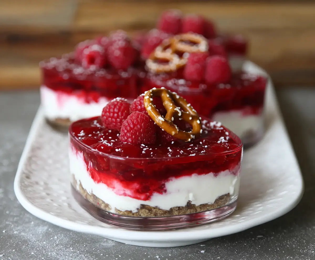 Delicious Raspberry Pretzel Dessert with creamy topping and fresh raspberries